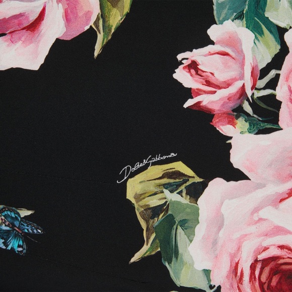 Dolce & Gabbana Silk Skirt Black Green Pink Floral Print Scalloped Grosgrain Zip - Picture 4 of 11